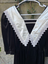 Load image into Gallery viewer, 80s-does-Victorian Black Velvet Dress
