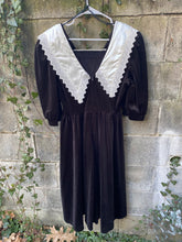 Load image into Gallery viewer, 80s-does-Victorian Black Velvet Dress
