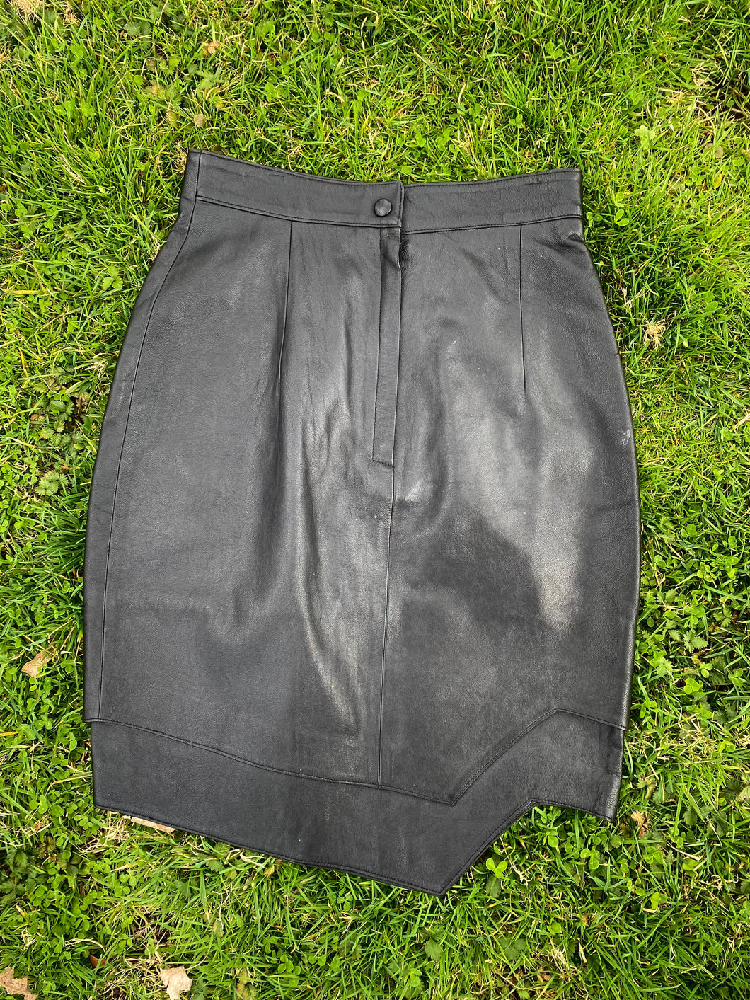 Leather skirt with Asymmetrical Hem