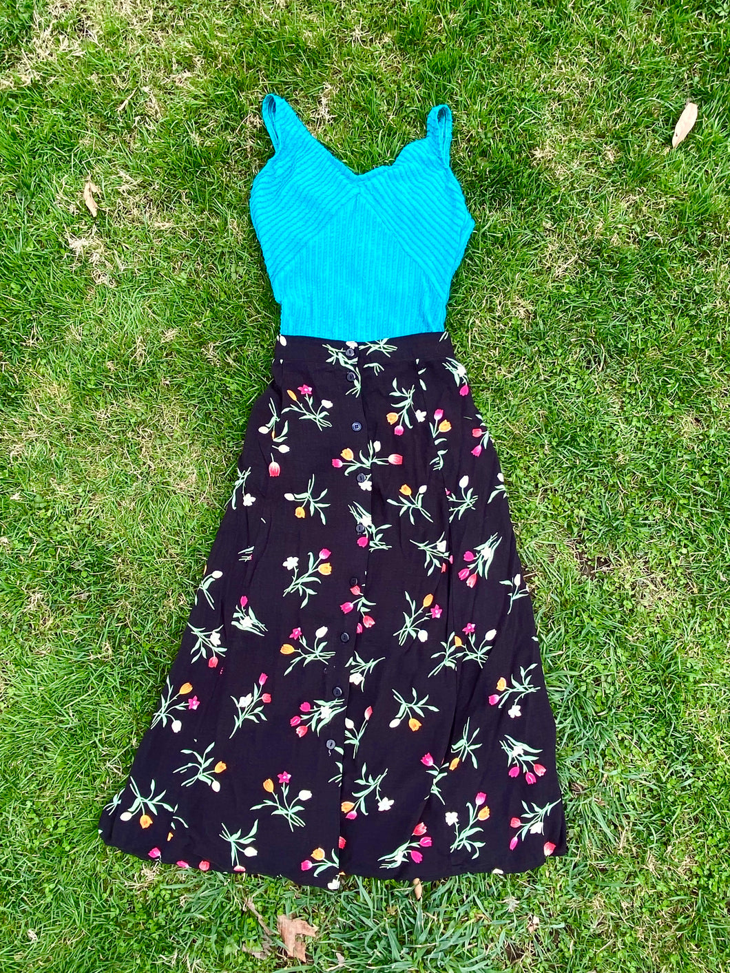 90s Black Floral Skirt